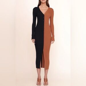 Staud Two-Tone Black and Brown Button-Up Dress